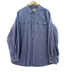 Wrangler Authentics Mens 2XL Denim Button Down Shirt Long Sleeve Blue Work